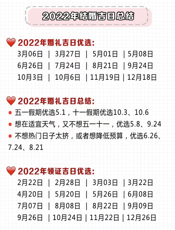 2022年結婚吉日趕緊搶，熱門好日子就6天！  第9張